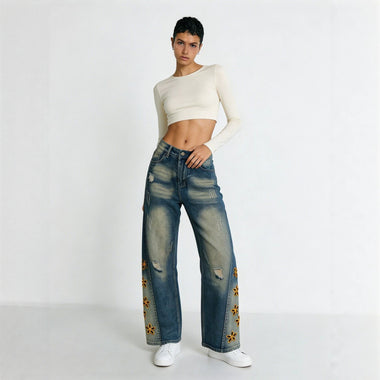 Retro Distressed Damen Jeans
