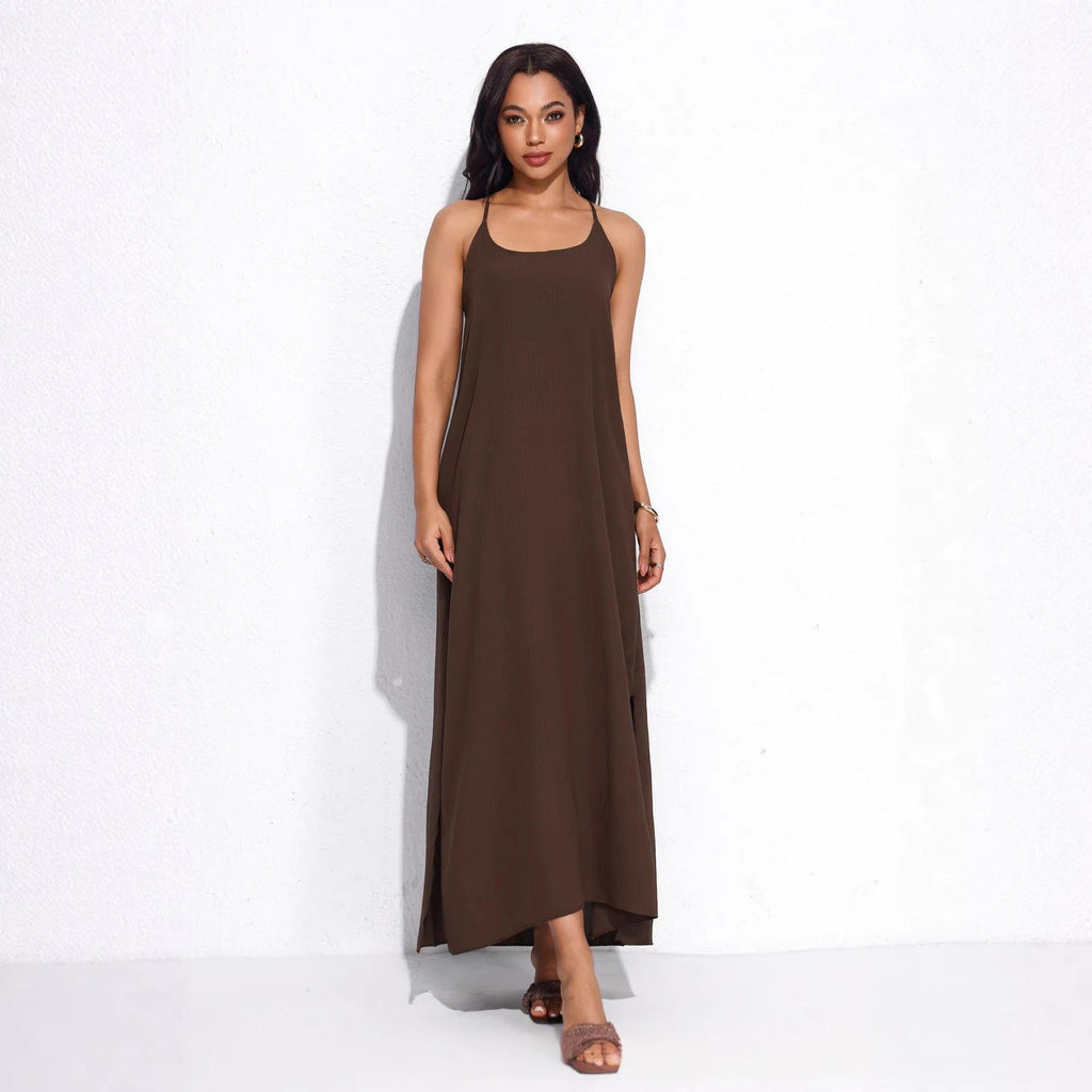 Langes Kleid mit Spaghetti-Trägern