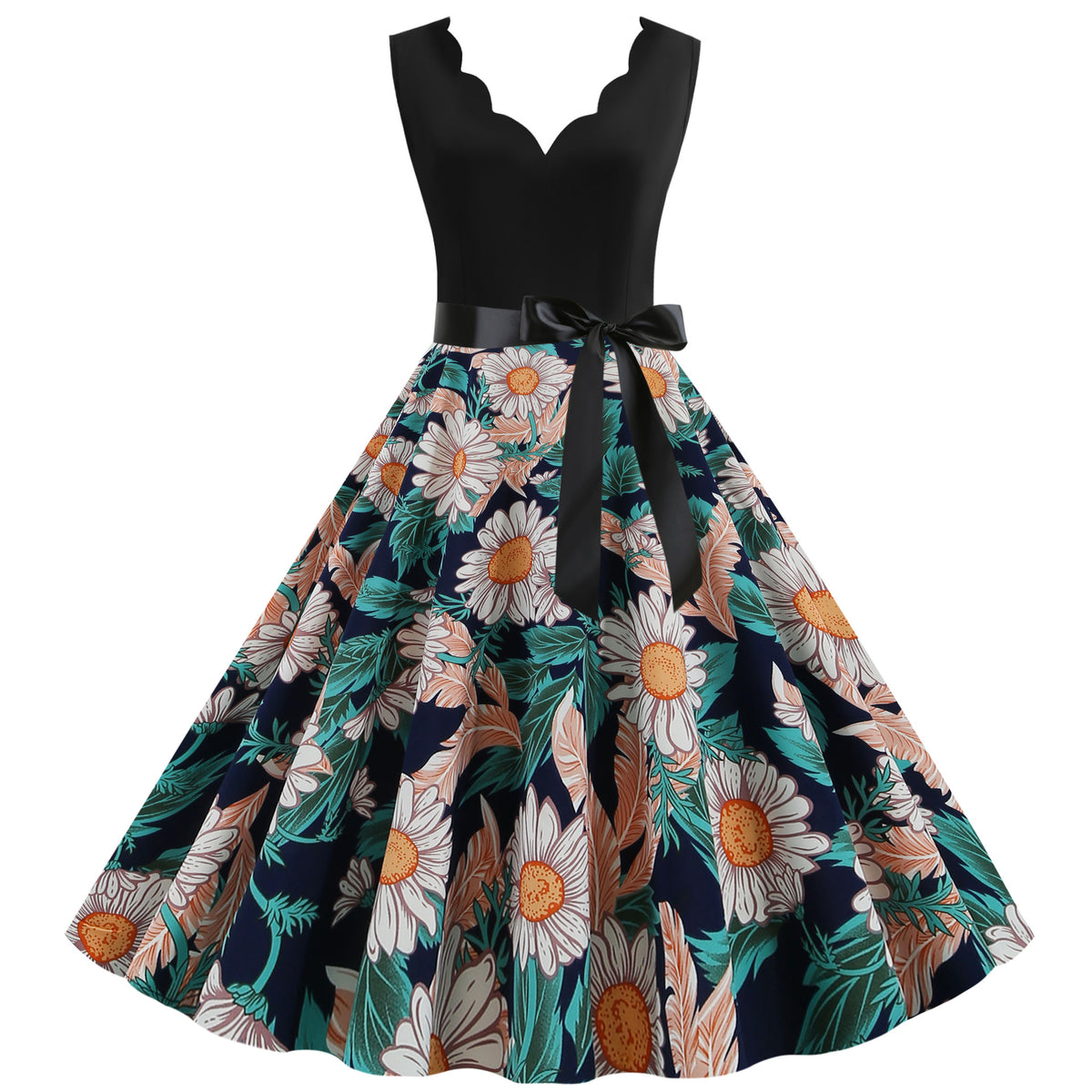 Ärmelloses V-Neck Midikleid mit Print – Bild 2 | LuxeStyle