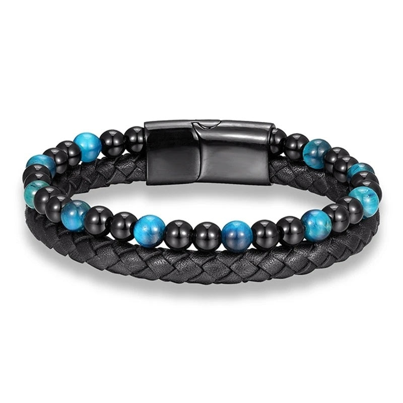 Vulkanstein-Lederarmband mit blauem Tigerauge | LuxeStyle