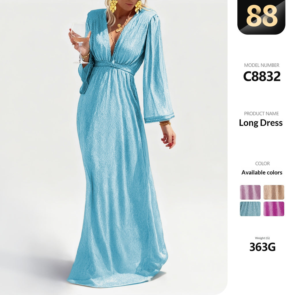 Langes Abendkleid mit V-Ausschnitt – Bild 3 | LuxeStyle