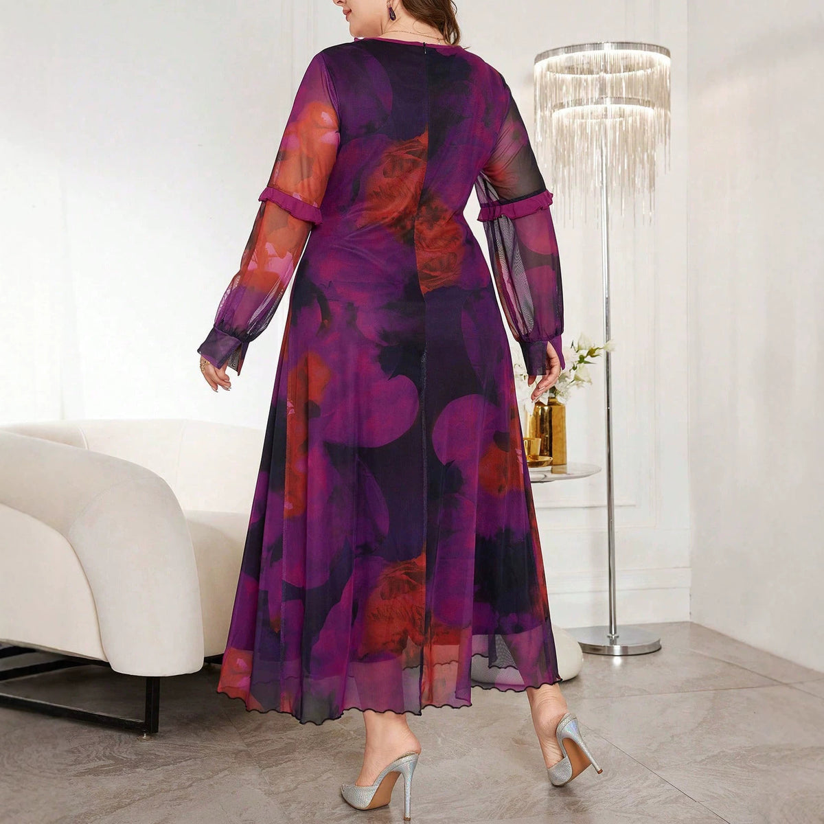 Ombre-Blumengarnkleid mit Rüschen und Puffärmel | LuxeStyle