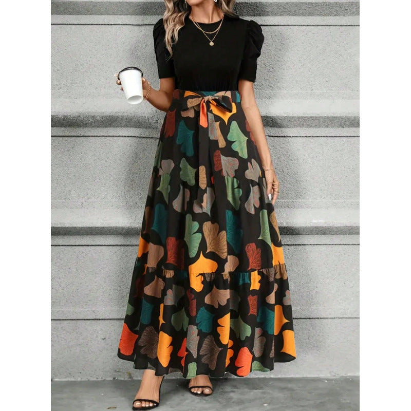 Langes bedrucktes Kleid mit Rundhalsausschnitt – Bild 13 | LuxeStyle
