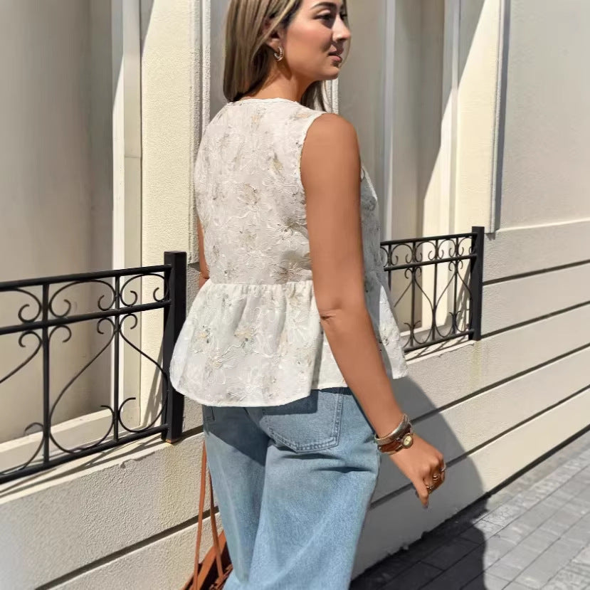 Ärmelloses Oberteil mit V-Ausschnitt und Spitze – Bild 3 | LuxeStyle