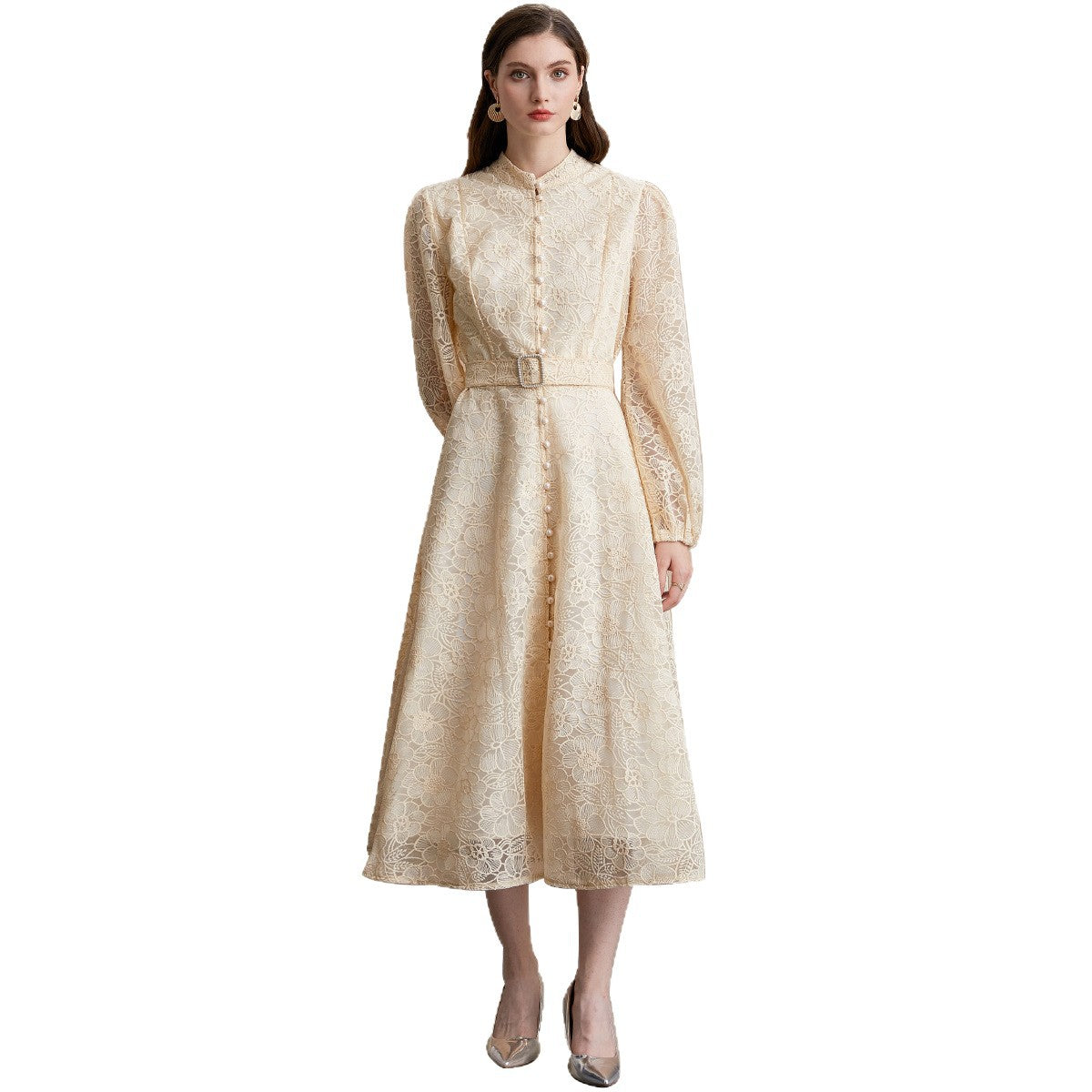 Apricot Maxi-Kleid mit Spitze und Korsett