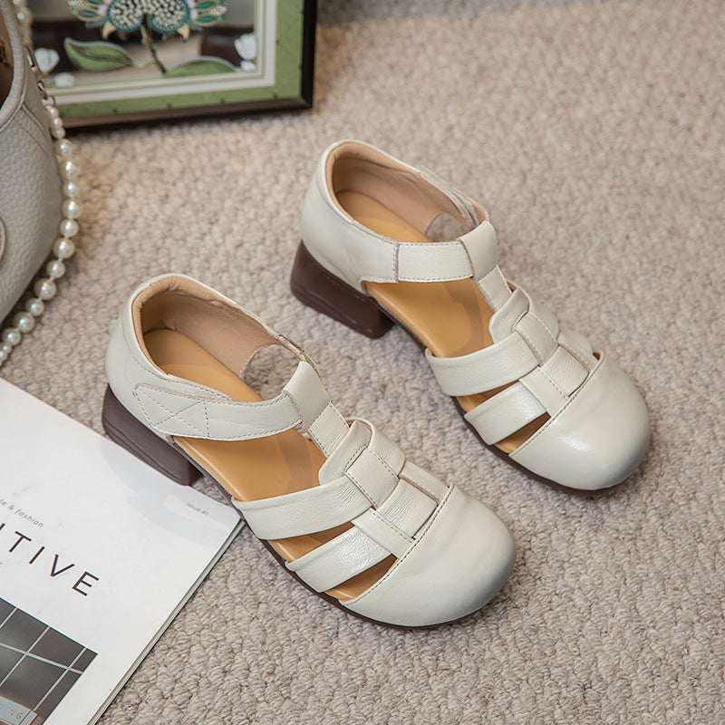 Retro-Sandalen mit Webmuster und Blockabsatz