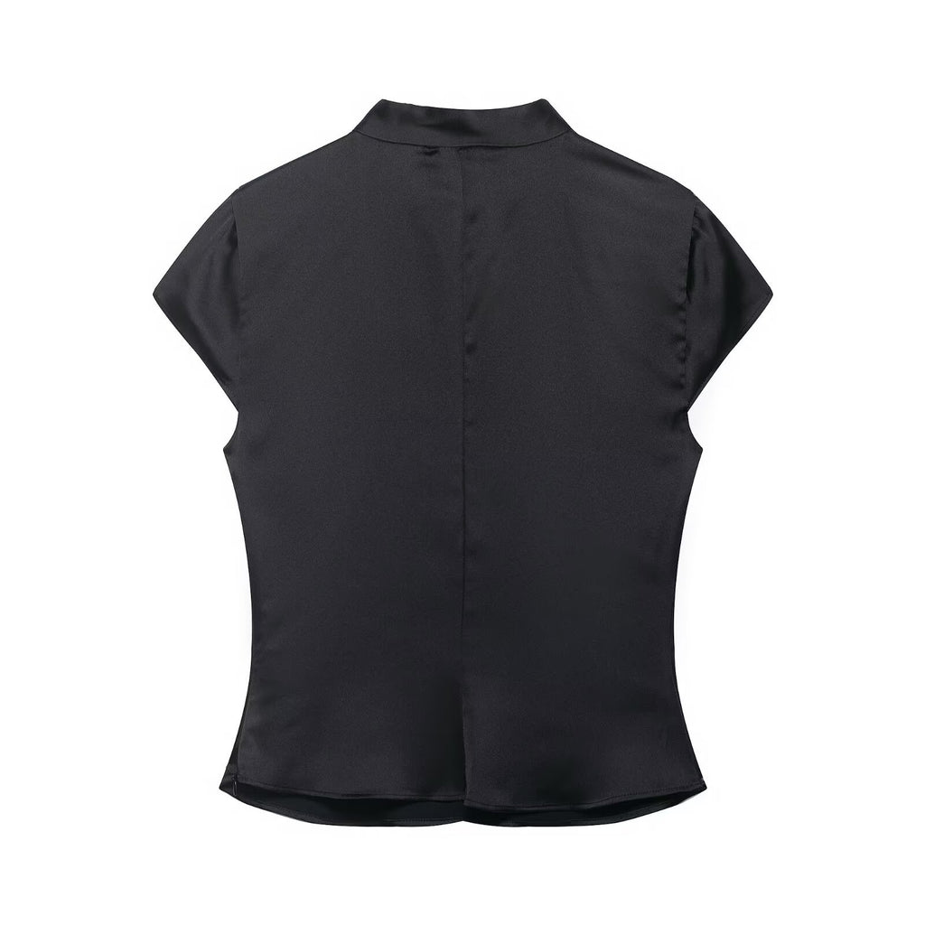 Satin-Top im China-Stil mit Mandarinkragen