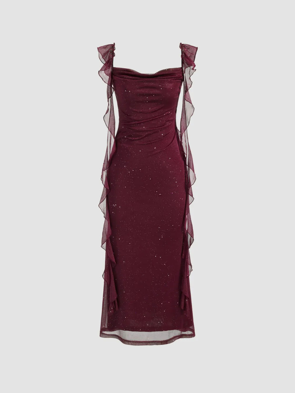 Pailletten Mesh Maxikleid mit Rüschen