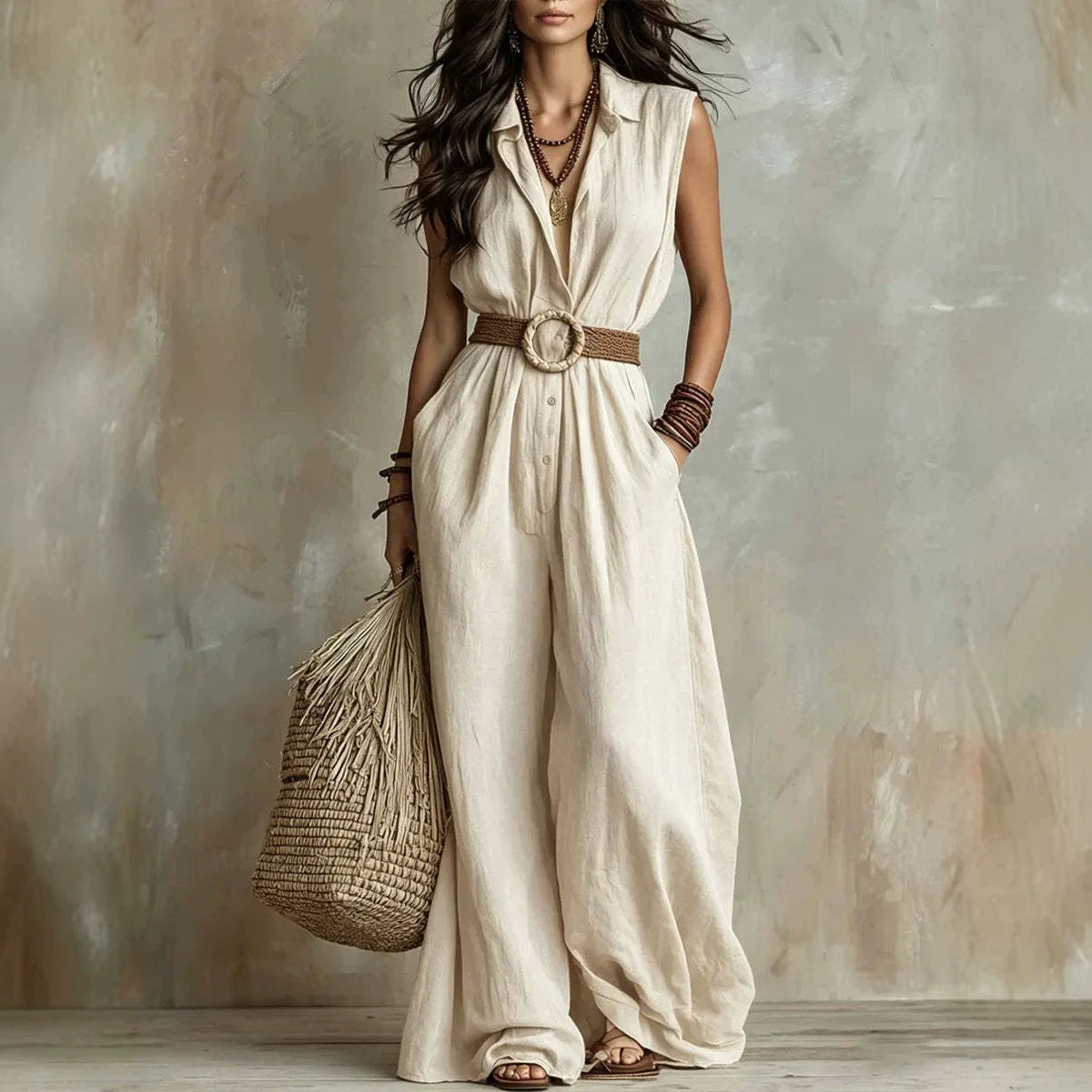 Eleganter ärmelloser Jumpsuit mit V-Ausschnitt