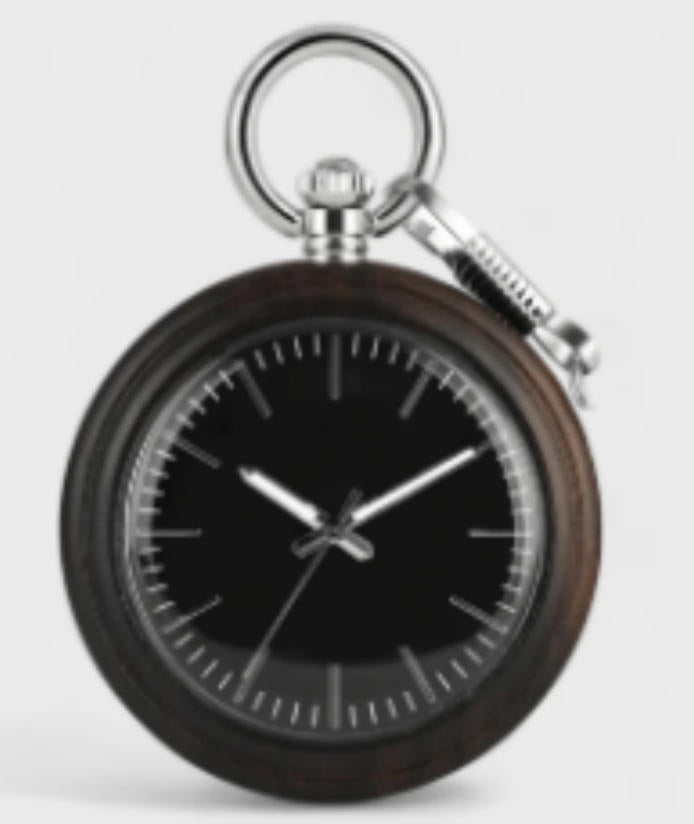 Holz-Taschenuhr mit rauer Kette