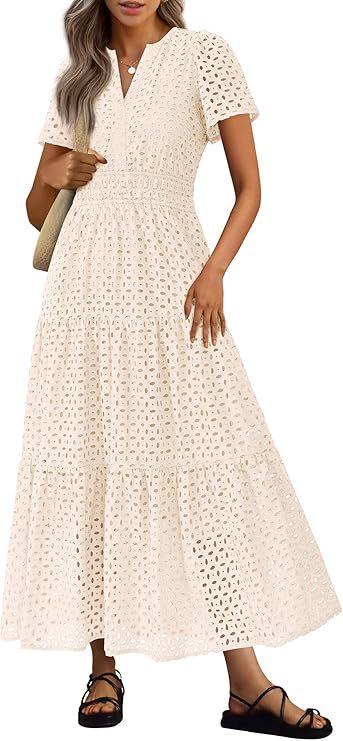 Kurzes V-Neck Kleid mit Lochstickerei – Bild 18 | LuxeStyle