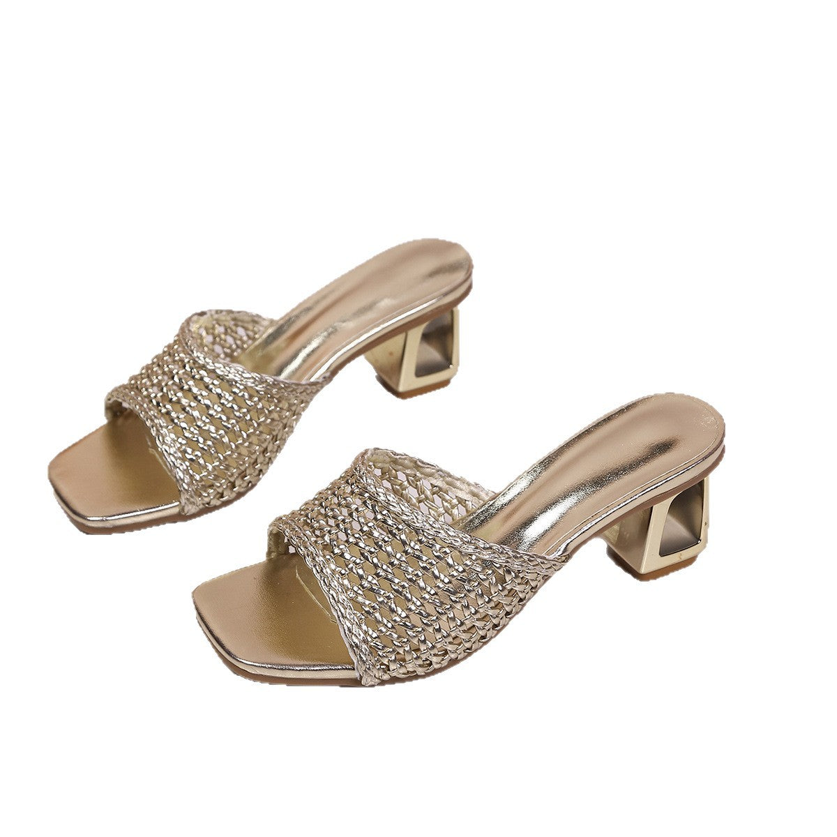Gewobene Peep-Toe Sandalen mit hohem Absatz