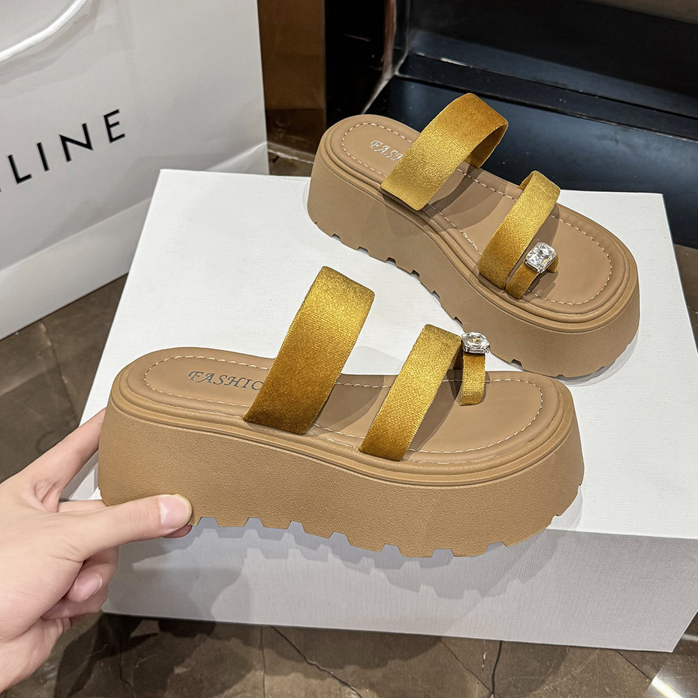 Plateau Zehensteg-Sandalen mit Strass
