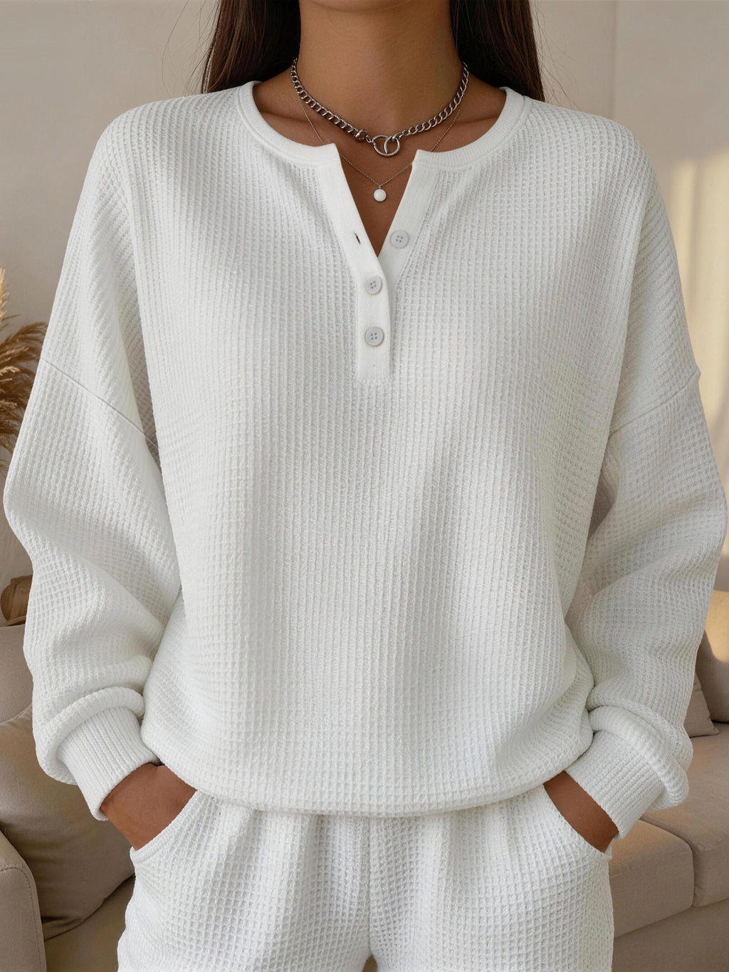 Einfarbiges Wellenspitzen-Pullover für Damen