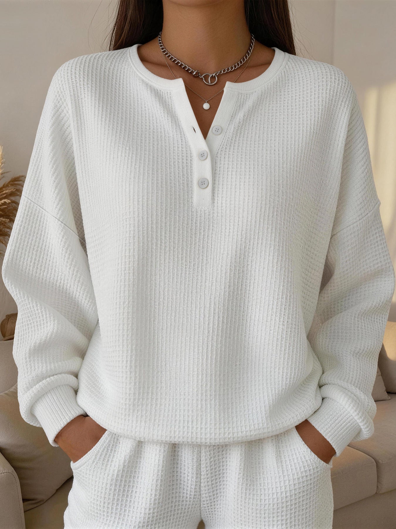 Einfarbiges Wellenspitzen-Pullover für Damen