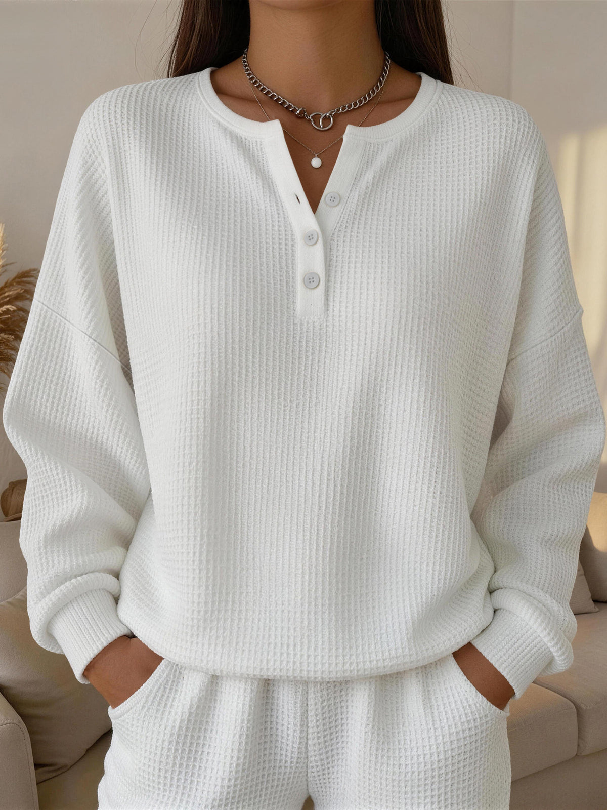 Einfarbiges Wellenspitzen-Pullover für Damen