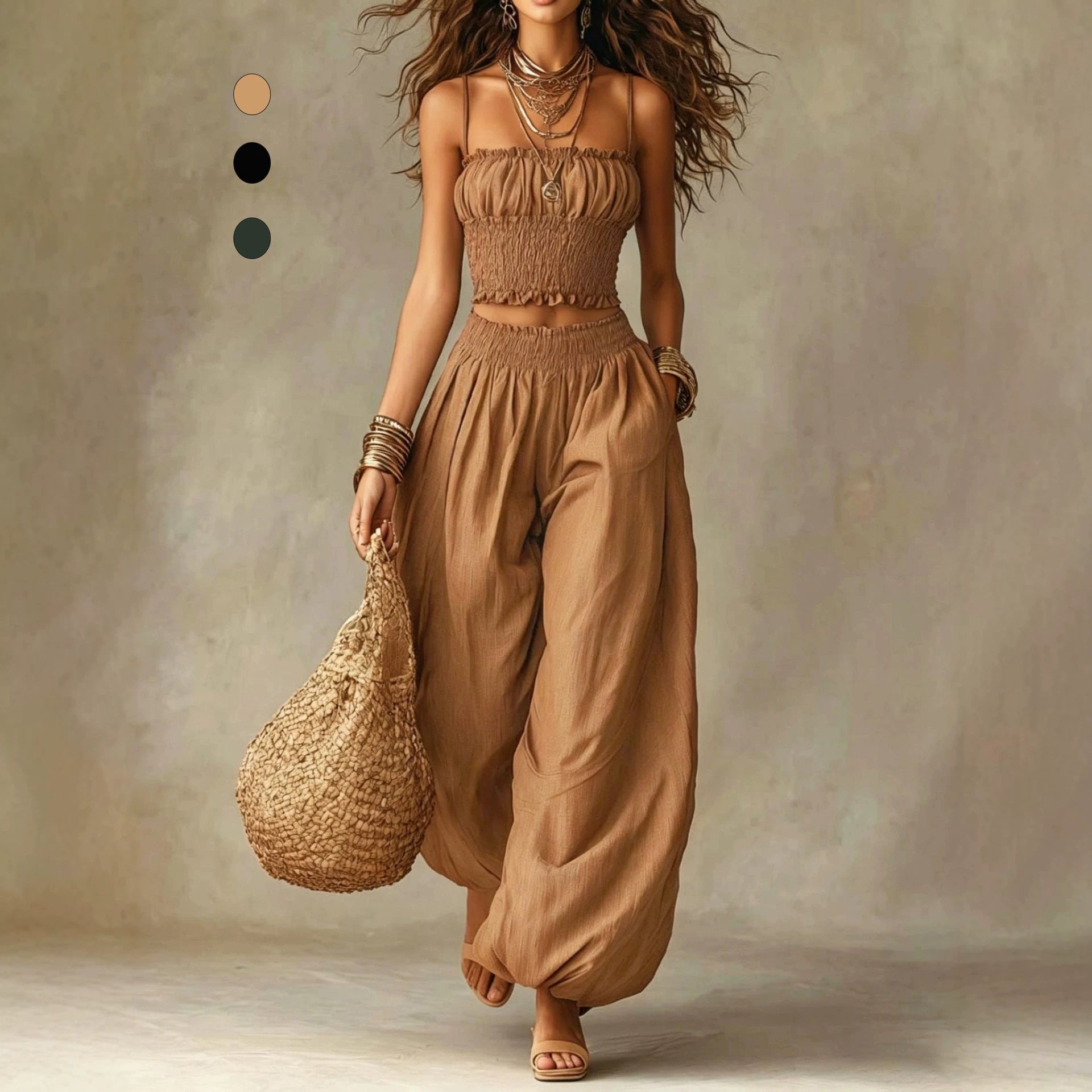 Elegantes trägerloses Camisole & Laternenhosen-Set