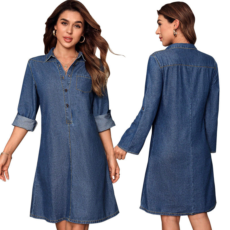 Cowboy-Longsleeve-Kleid in Dunkelblau – Bild 5 | LuxeStyle