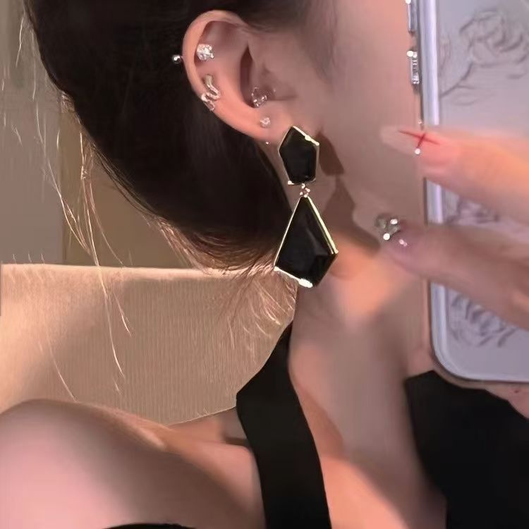 Statement-Ohrringe «Onyx» · Geometrisch, Schwarz