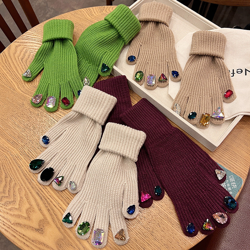 Strickhandschuhe mit Strass und Touchscreen-Funktion