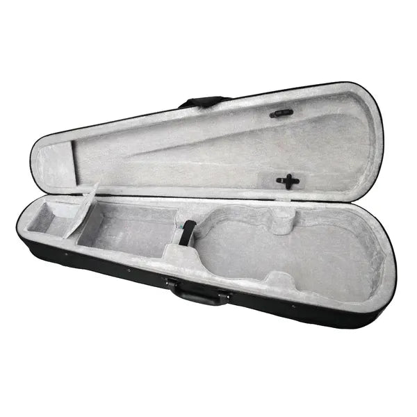 Violinkoffer Dreieck, schwarzes Tuch, silbergraues Futter