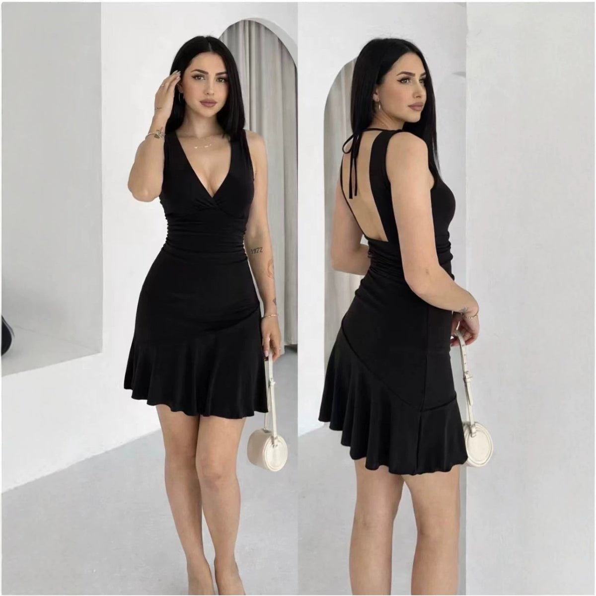 Elegantes V-Ausschnitt Strickkleid – Bild 2 | LuxeStyle