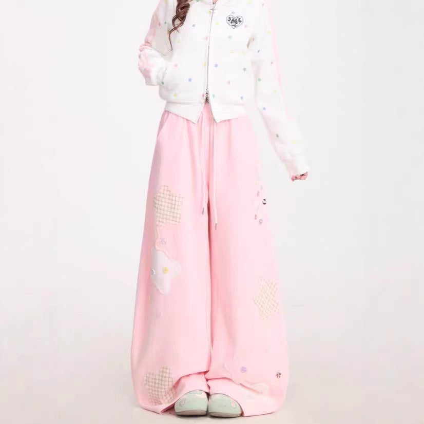 Retro Patchwork Plaid Wide Leg Pants