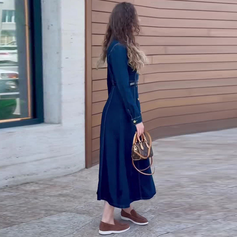Vintage Style Jeanskleid mit V-Ausschnitt