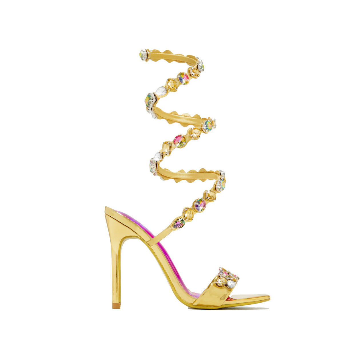Satin-Sandalen mit Stiletto-Absatz und Strass – Bild 3 | LuxeStyle