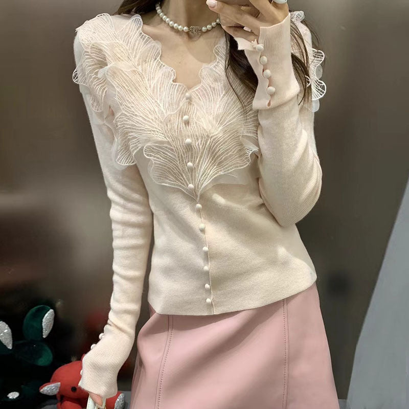 Damen-Lace-Top Herbst, elegant und luxuriös
