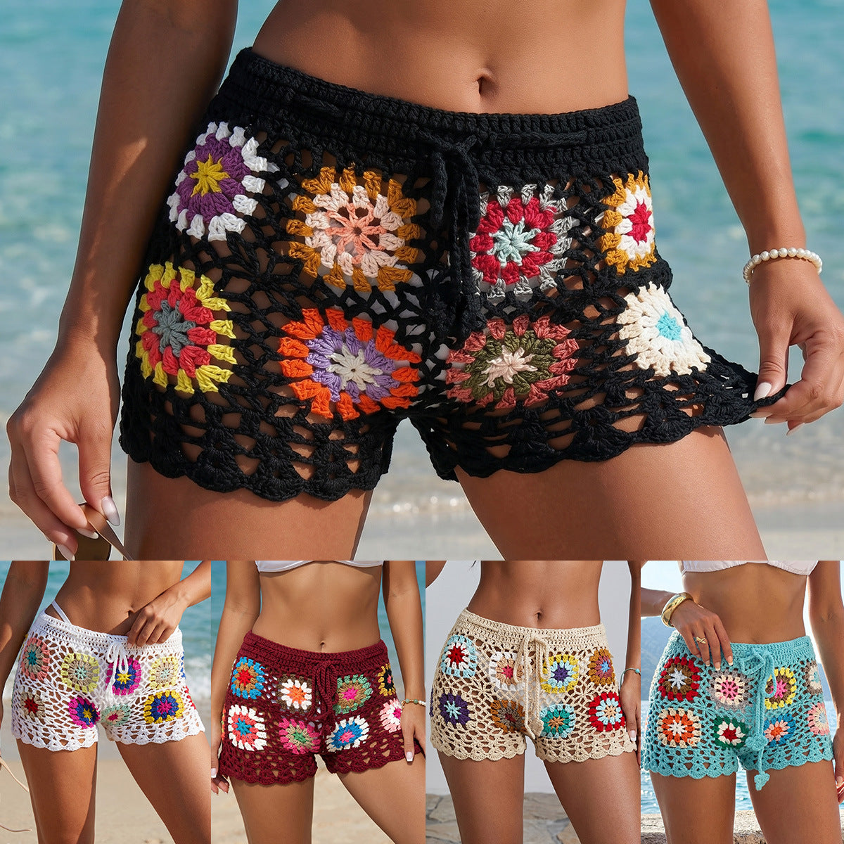 Blumige Patchwork Low-Rise Shorts für Damen