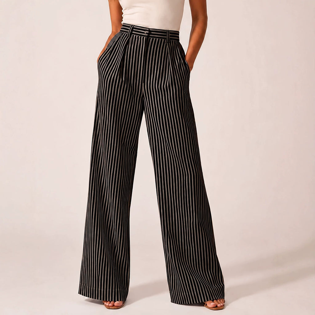 Gestreifte Wide-Leg Hose mit weitem Bein