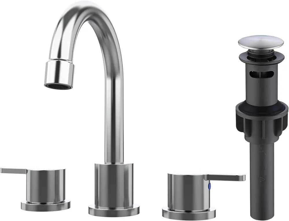 Badezimmerarmatur Edelstahl 2-Griff 8 Zoll 3-Loch 360°-Drehspülung mit