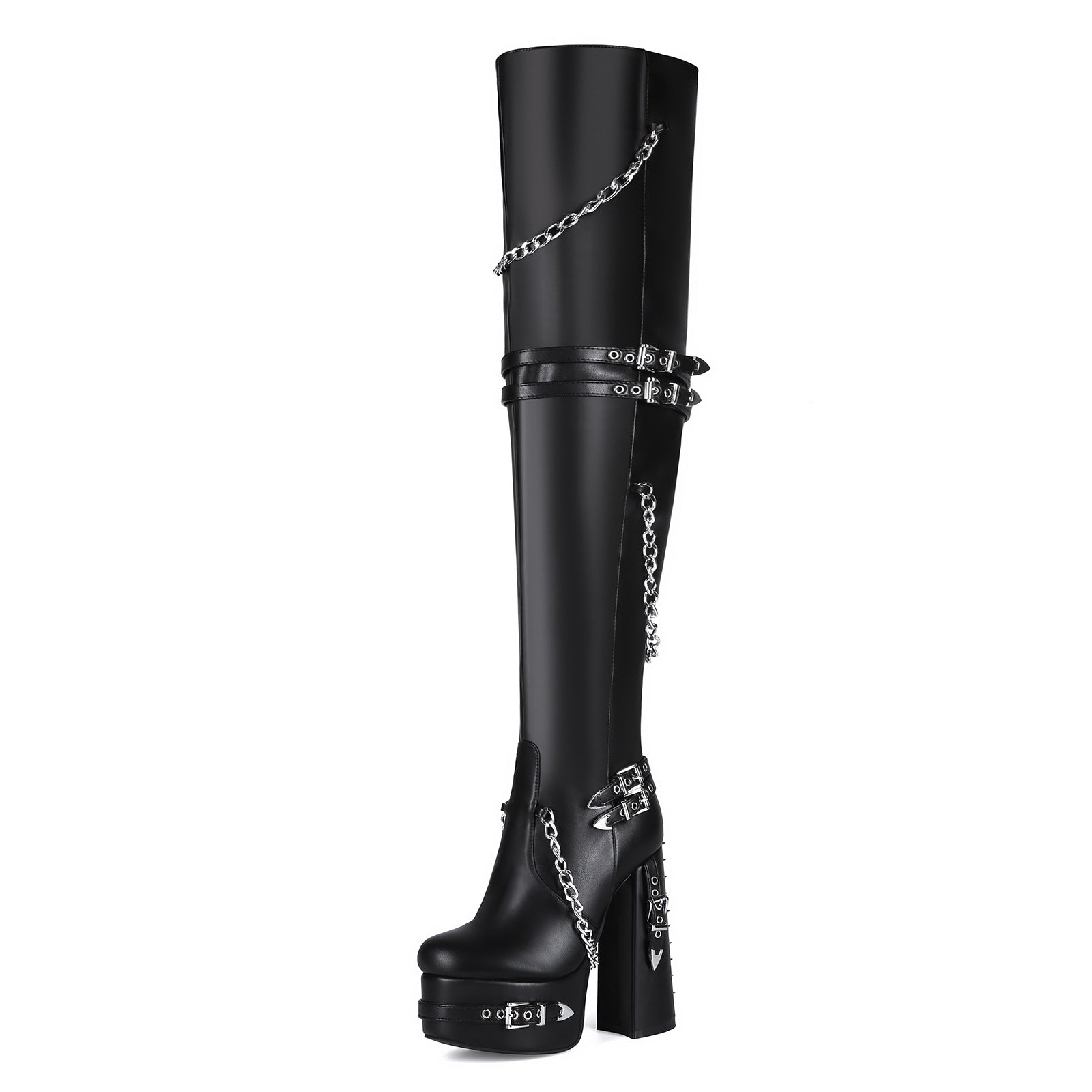 Overknee-Stiefel mit Chunky-Absatz und Nieten