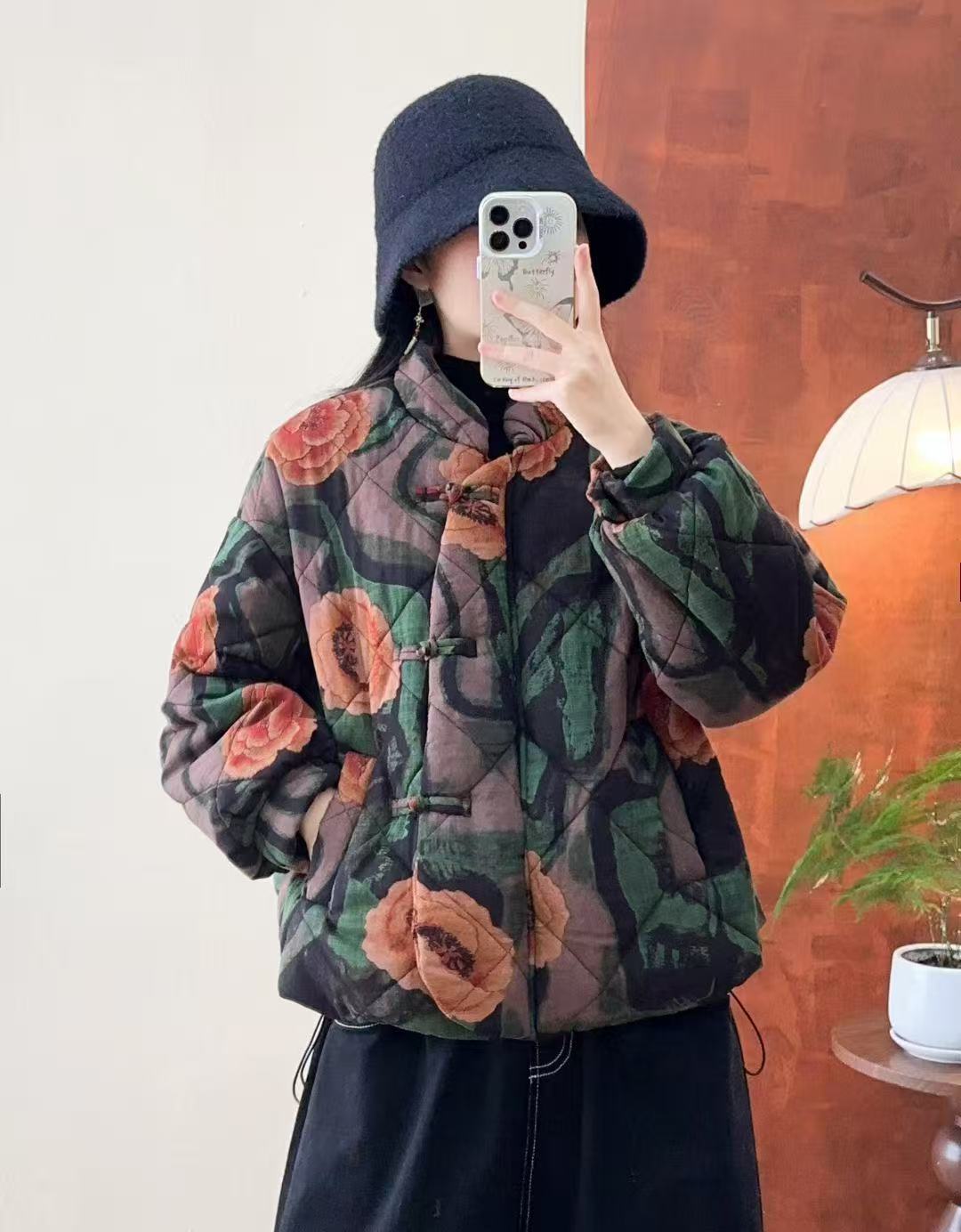 Muster-Standhalsjacke aus Baumwolle und Leinen – Bild 8 | LuxeStyle