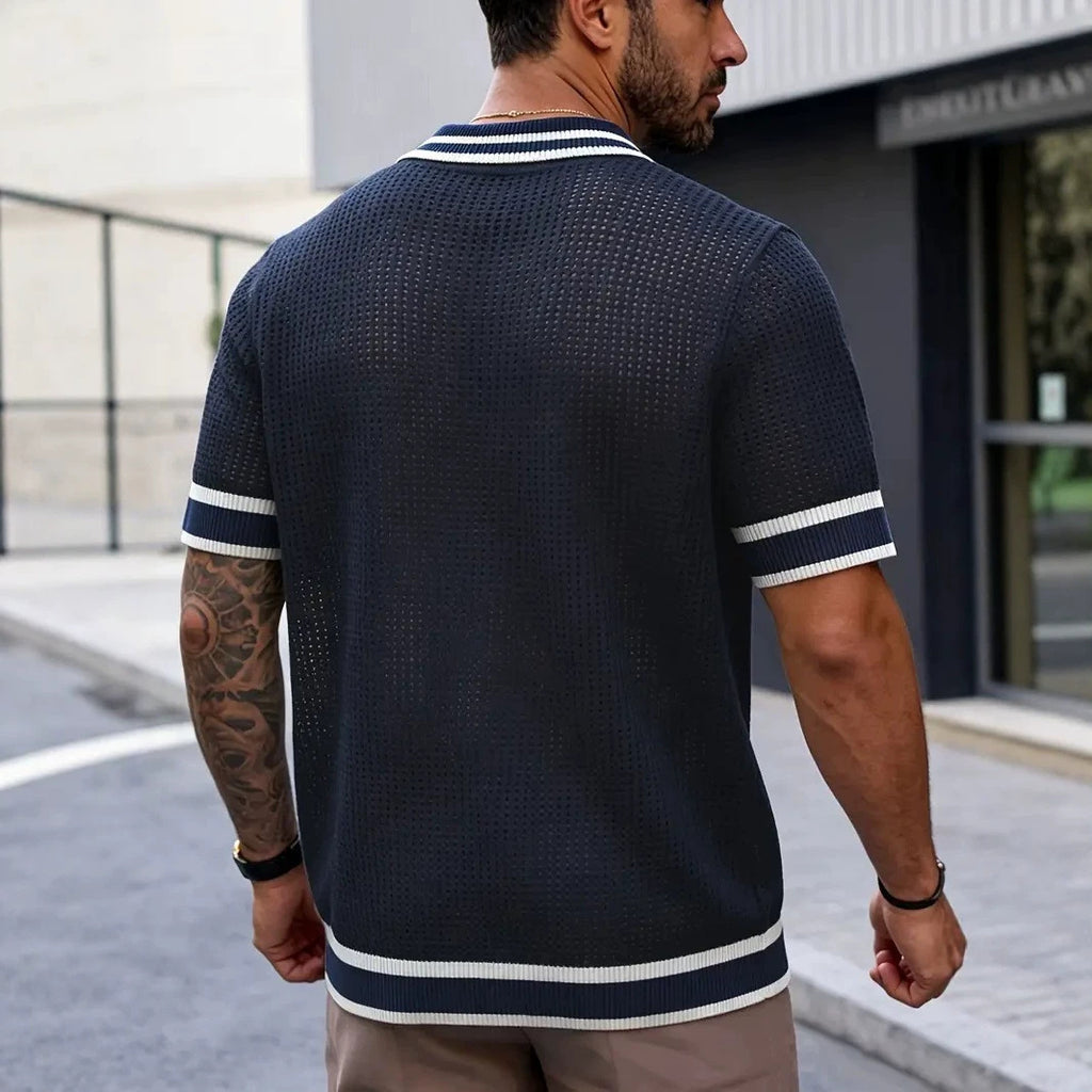 Strickhemd für Herren mit Revers und kurzen Ärmeln
