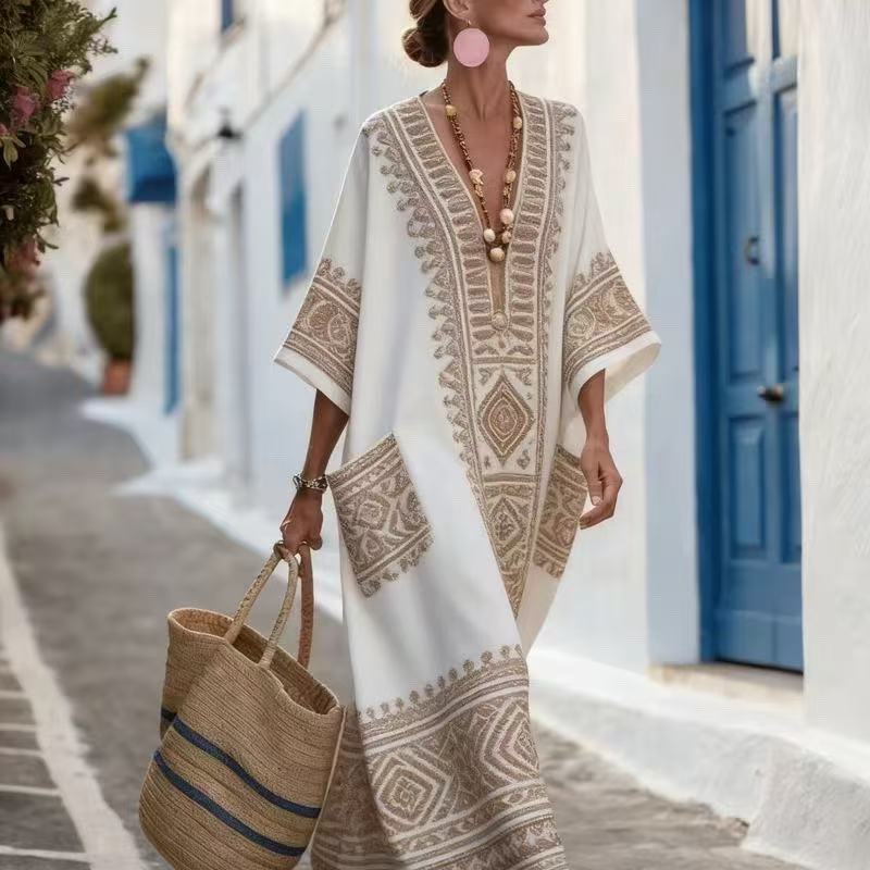 Maxikleid mit 3D-Digitaldruck und V-Ausschnitt – Bild 3 | LuxeStyle