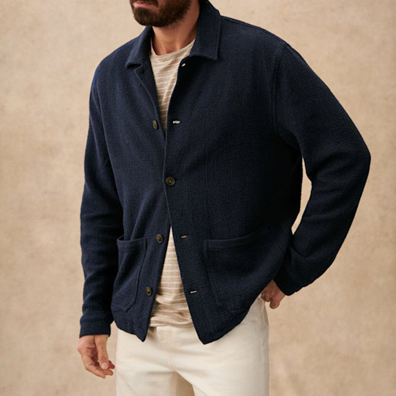 Herren-Kardigan, navyblau, Knitted