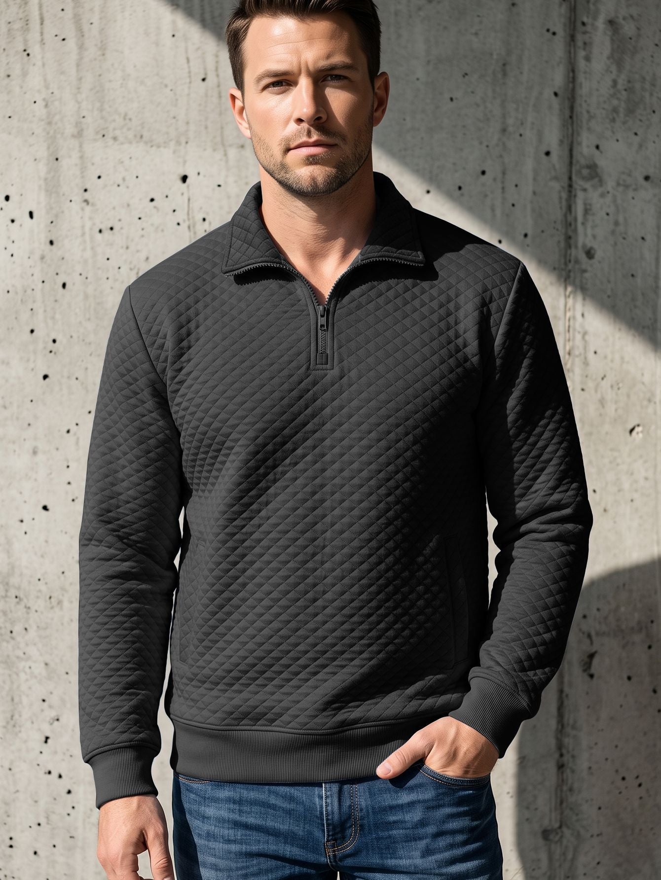 Herren Diamond-Check Half-Zip Sweatshirt
