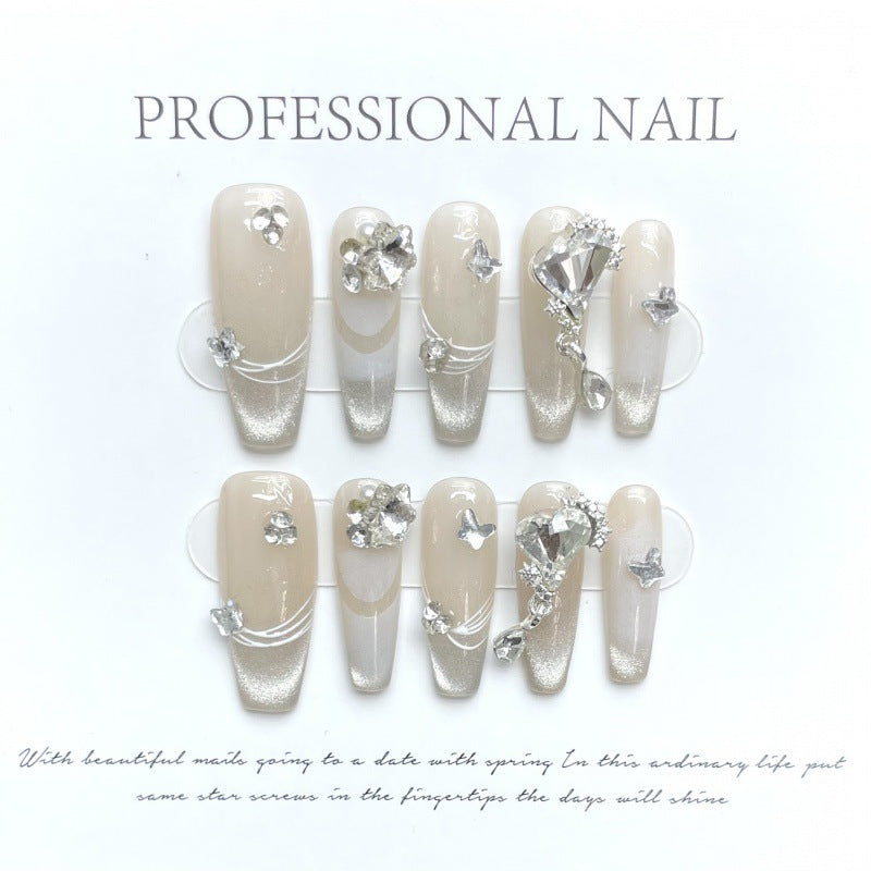 Starry Sky Nude-Diamant-Press-on-Nägel