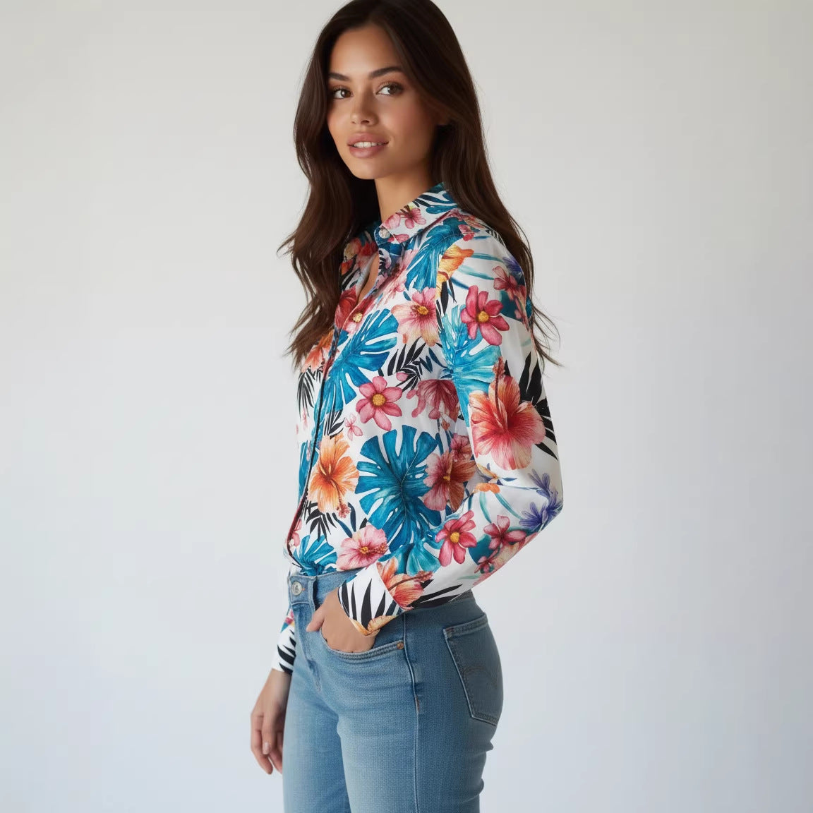 Elegante Langarm-Bluse mit Print – Bild 3 | LuxeStyle