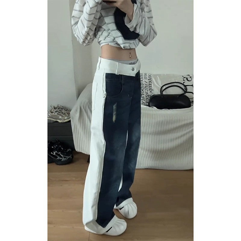 Patchwork Denim Jeans im Retro-Stil