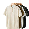 Gestreiftes Kurzarm-Polohemd mit Half-Zip