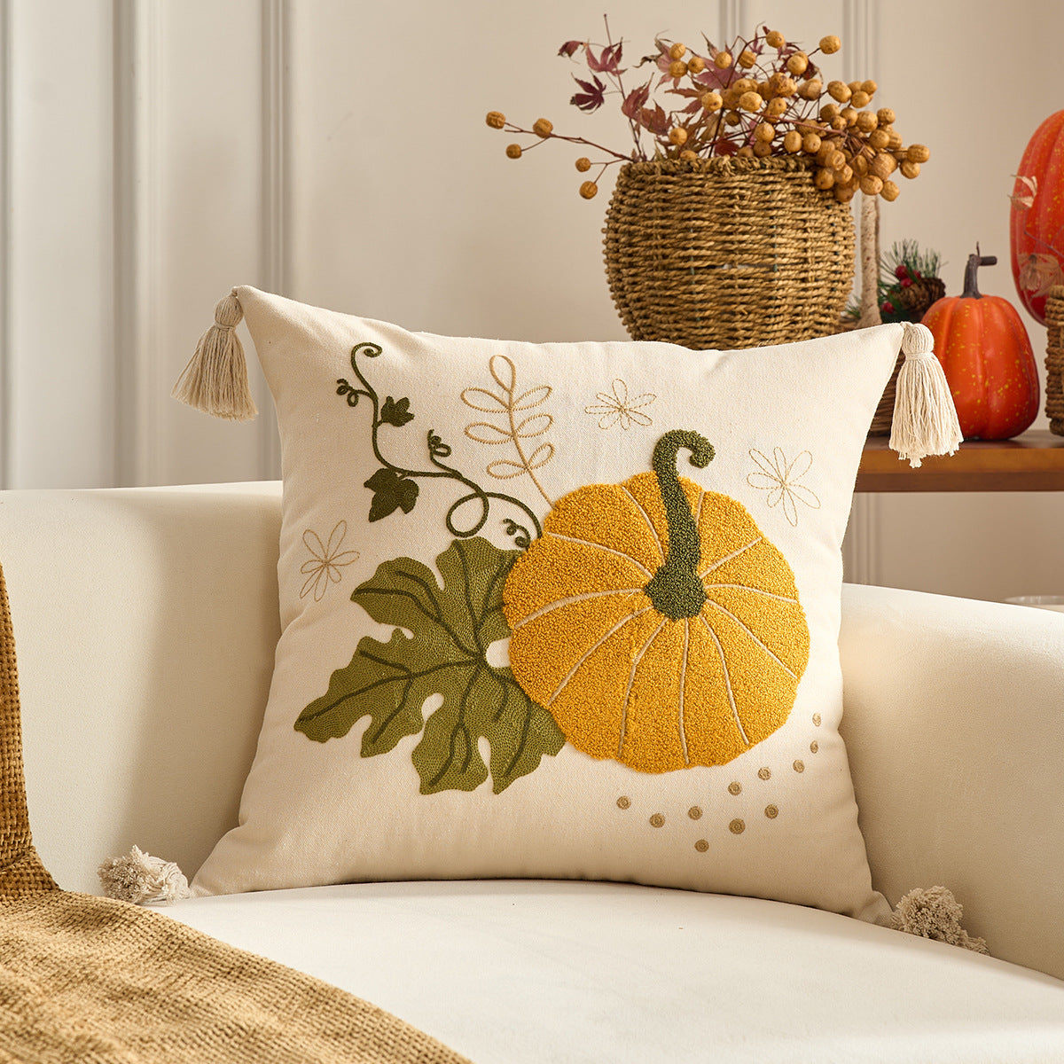 Herbstkissenbezüge mit Kürbismuster