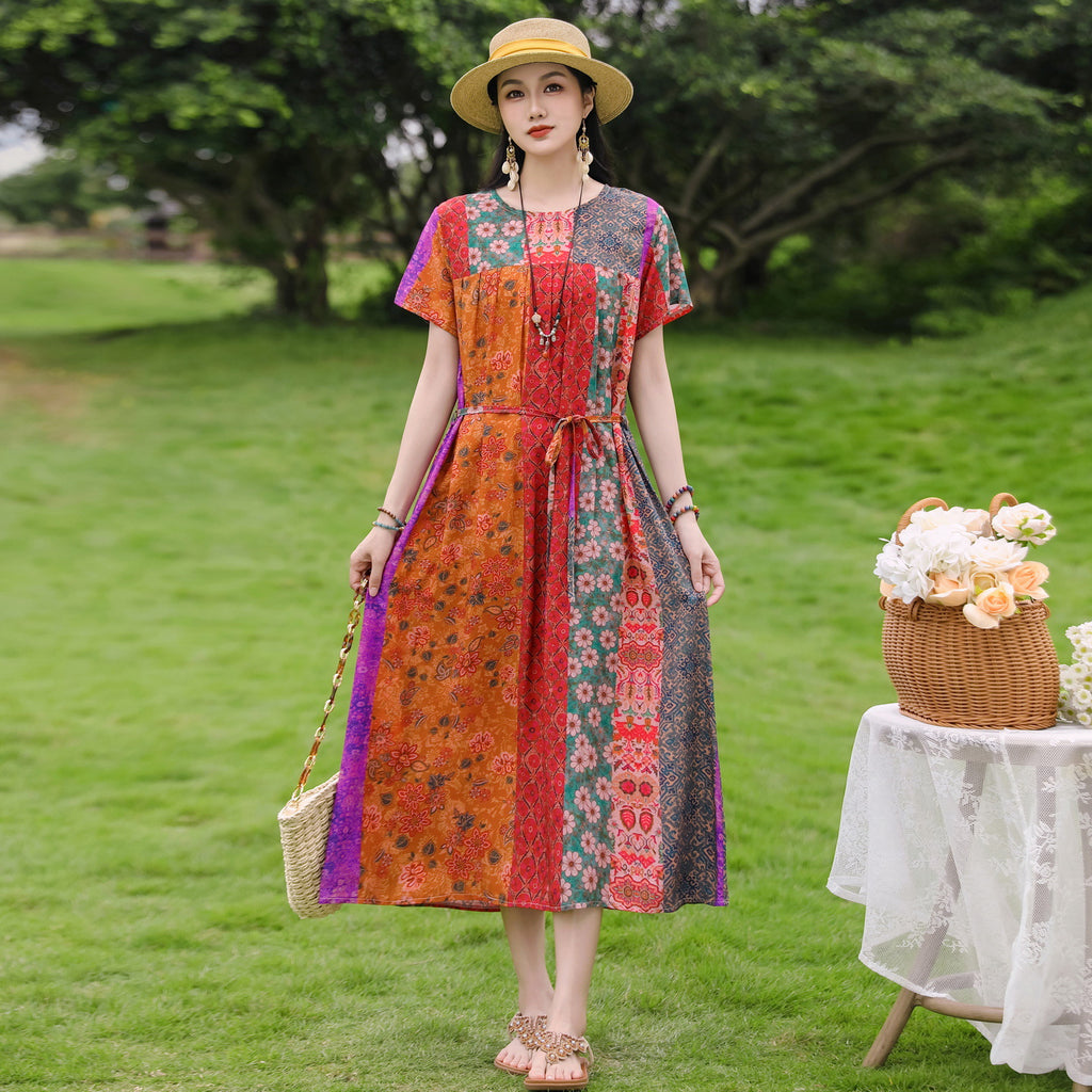 Elegantes Baumwoll-Seidenkleid mit Blumenmuster – Bild 5 | LuxeStyle