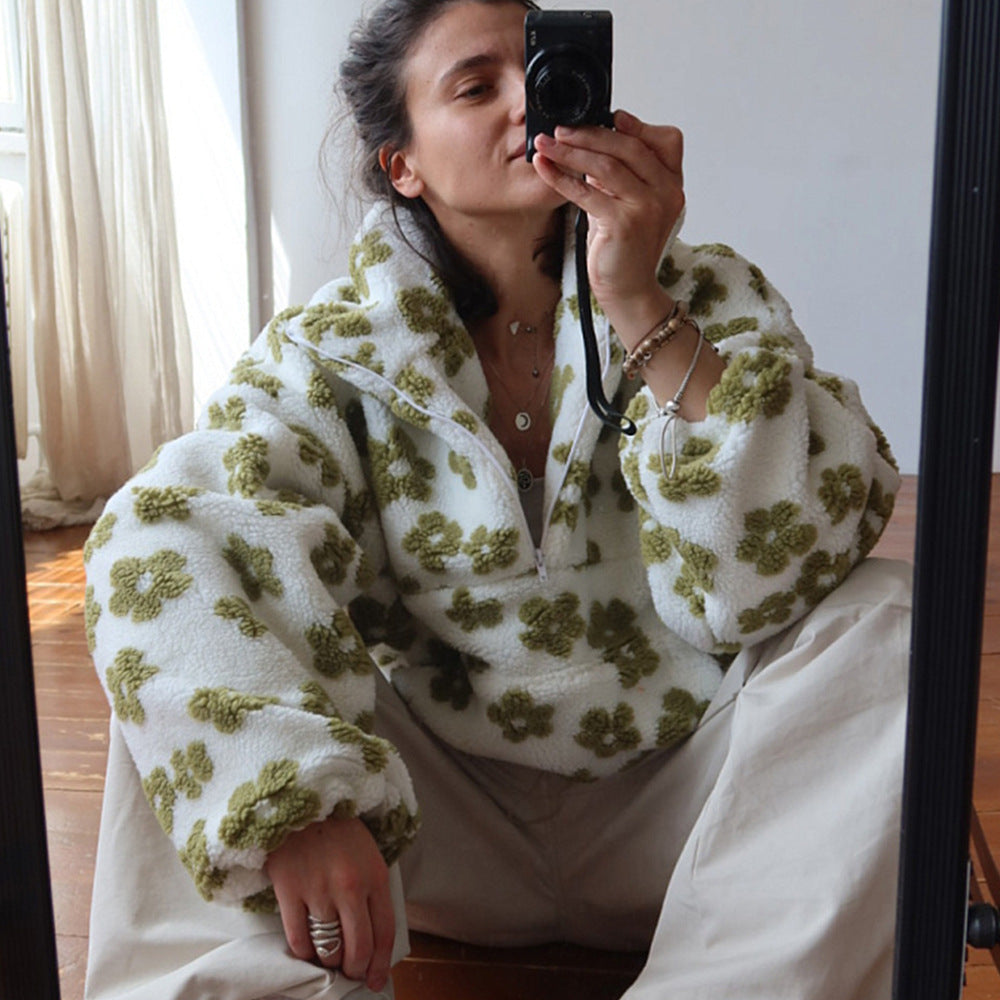 Fleece Flower Hoodie für Damen