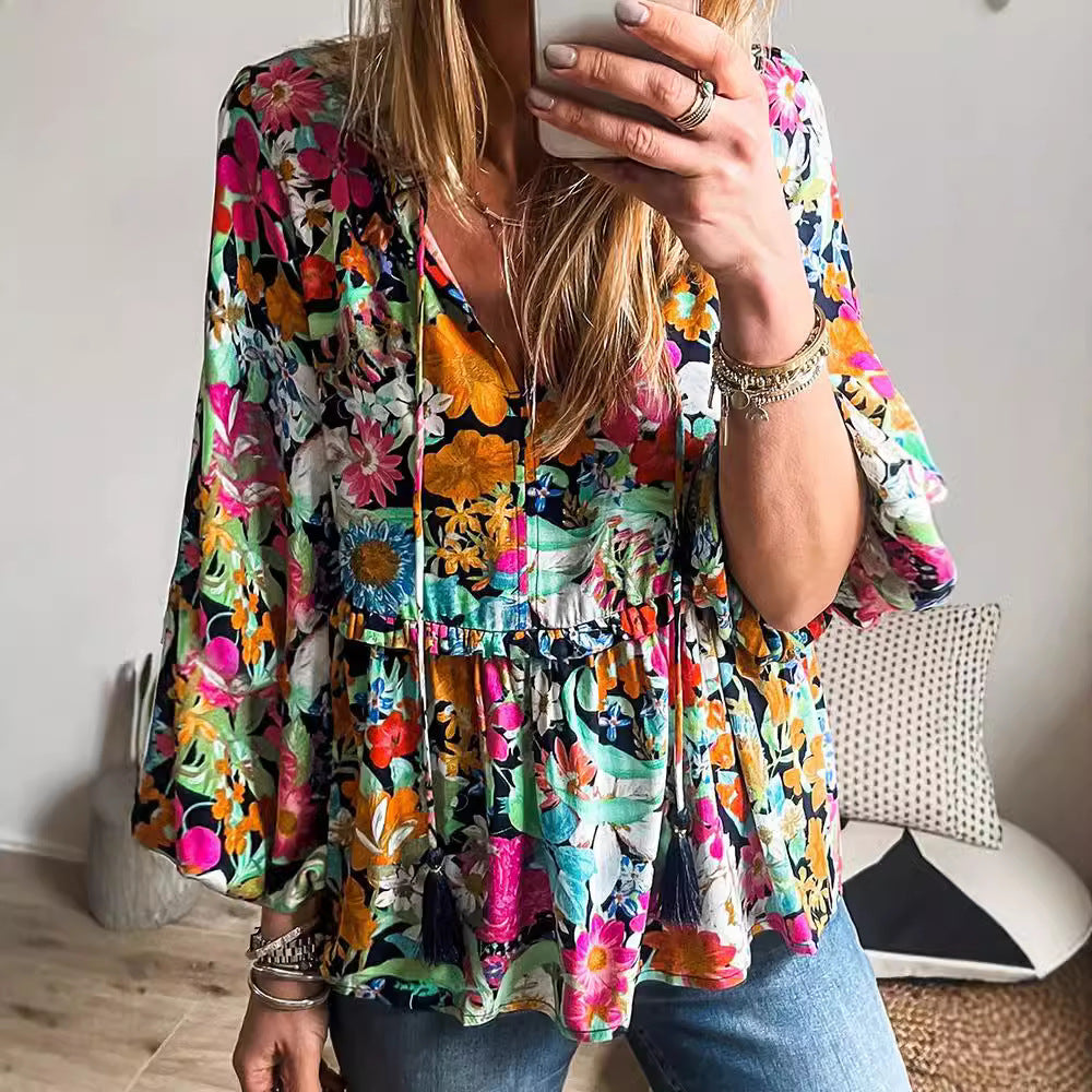 Pullover mit Farbblock und Rüschensaum