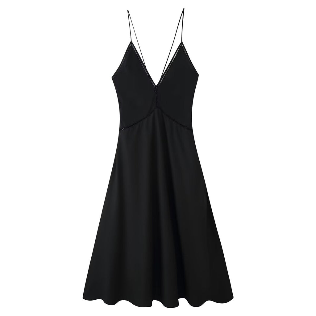 Einfarbiges V-Ausschnitt-Rückenfreies Spitzendress