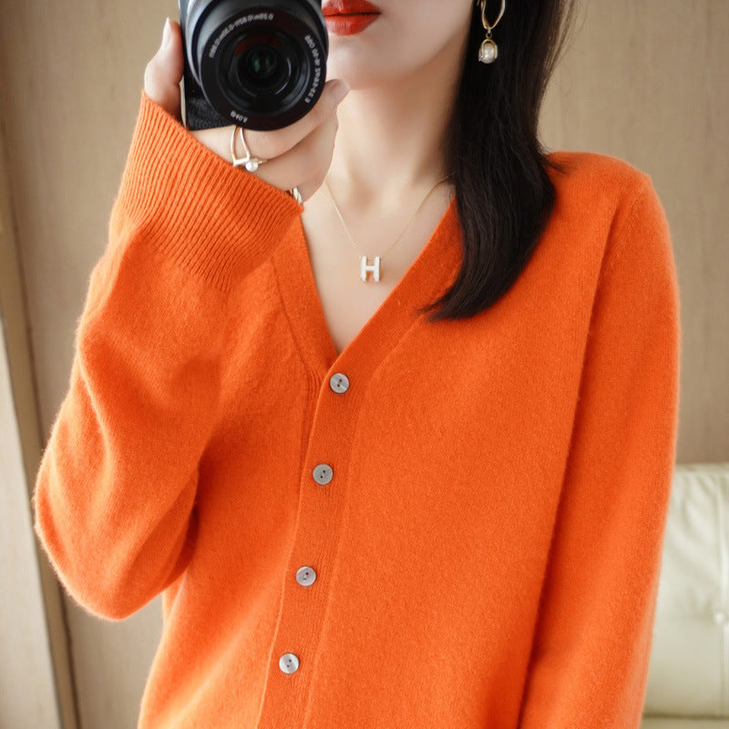 V-Ausschnitt Strickjacke Langarm