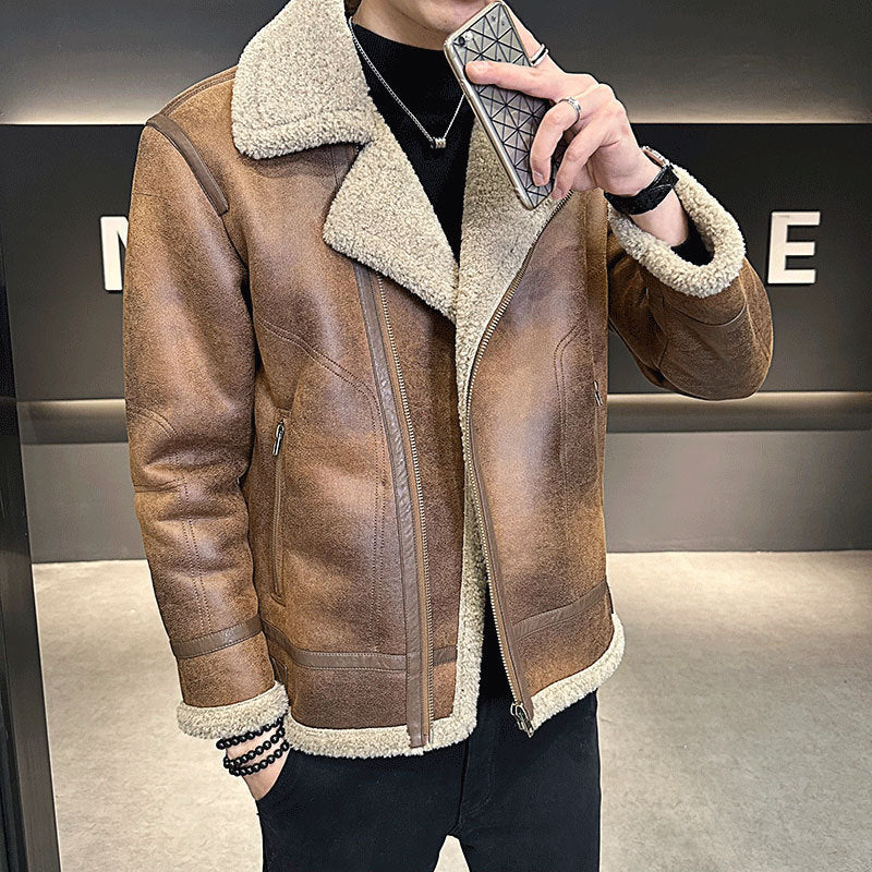 Lederjacke mit Fleece-Futter
